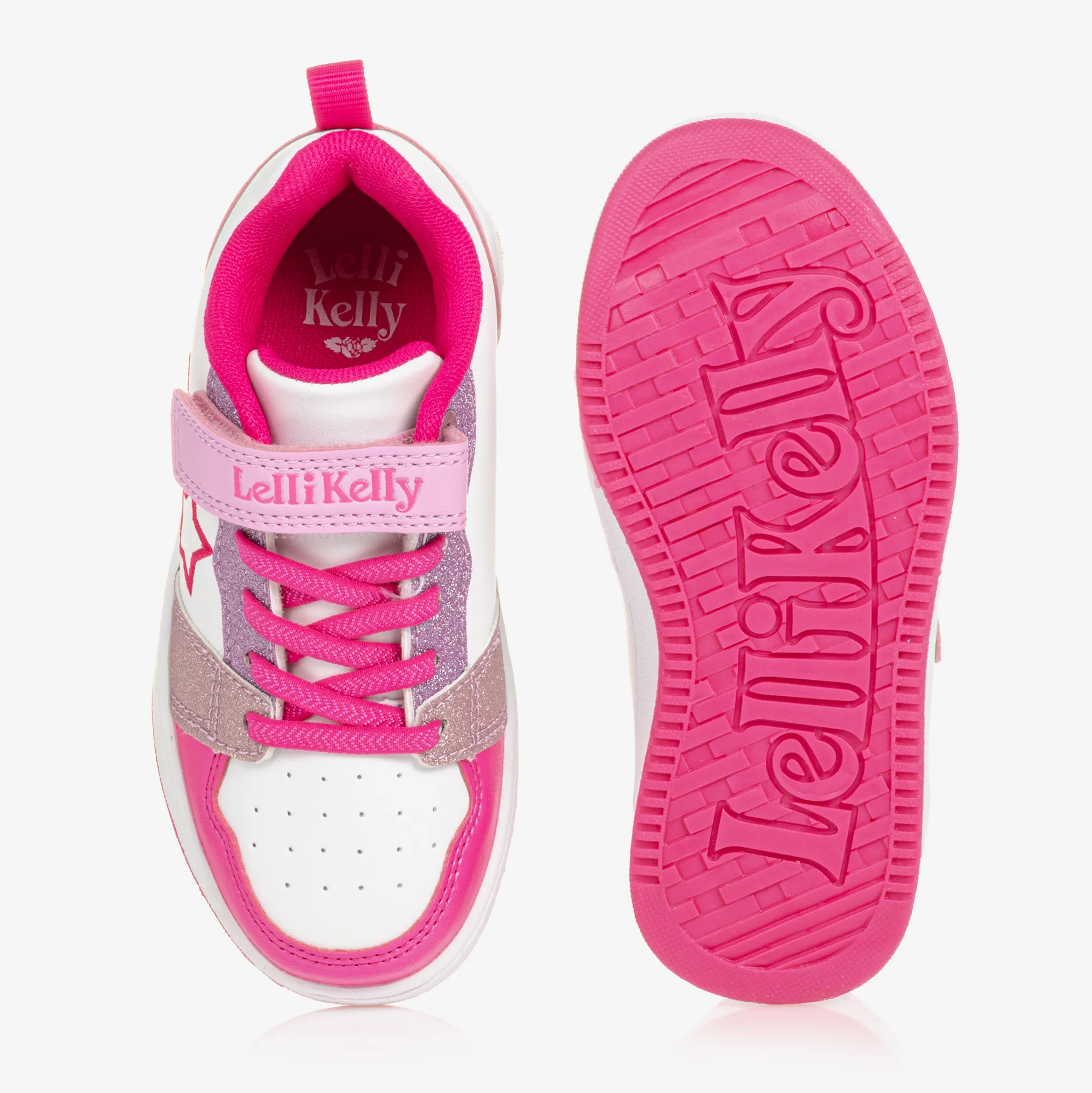 Girls White & Pink Star Velcro Trainers