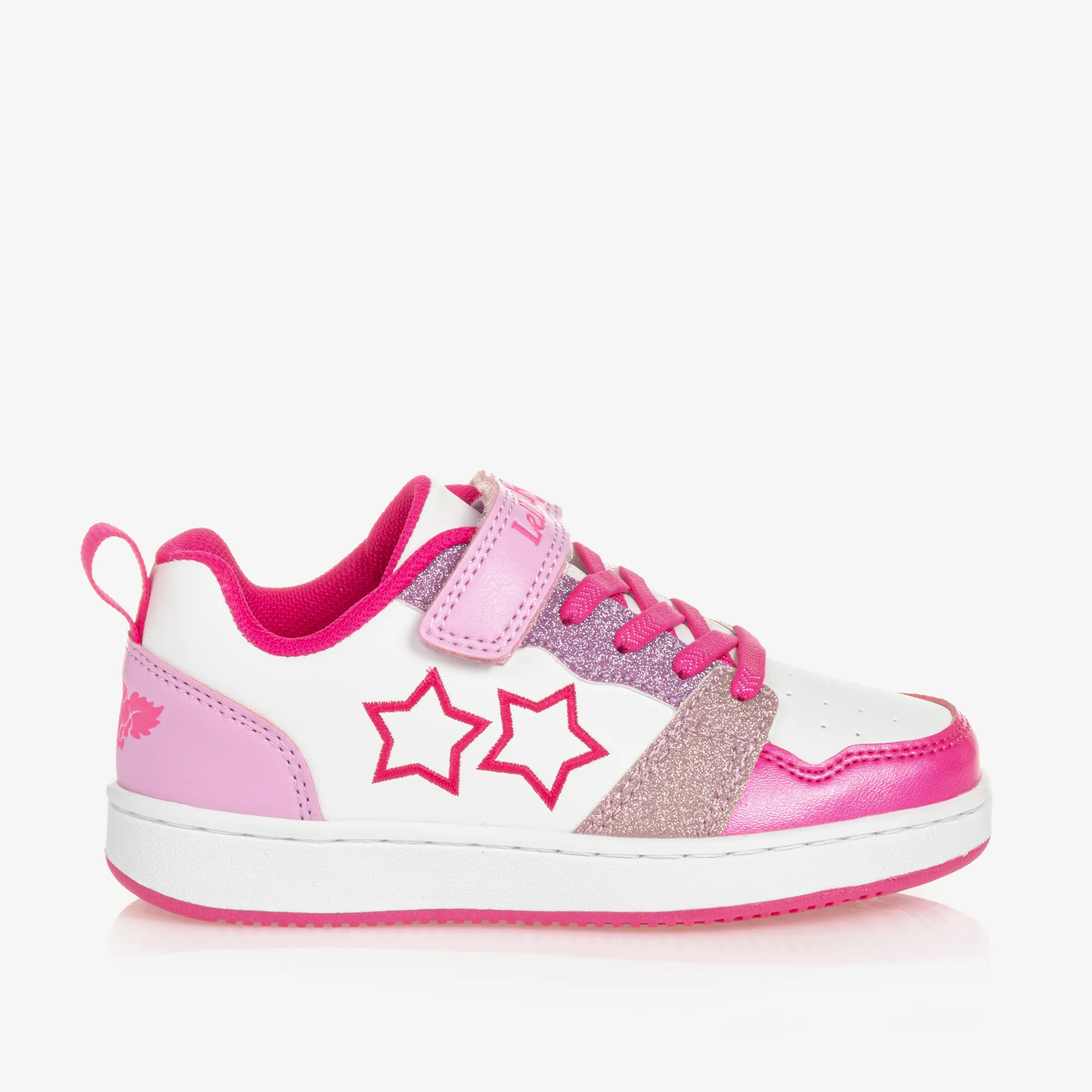 Girls White & Pink Star Velcro Trainers