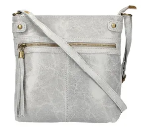 Gray leather shoulder bag evan