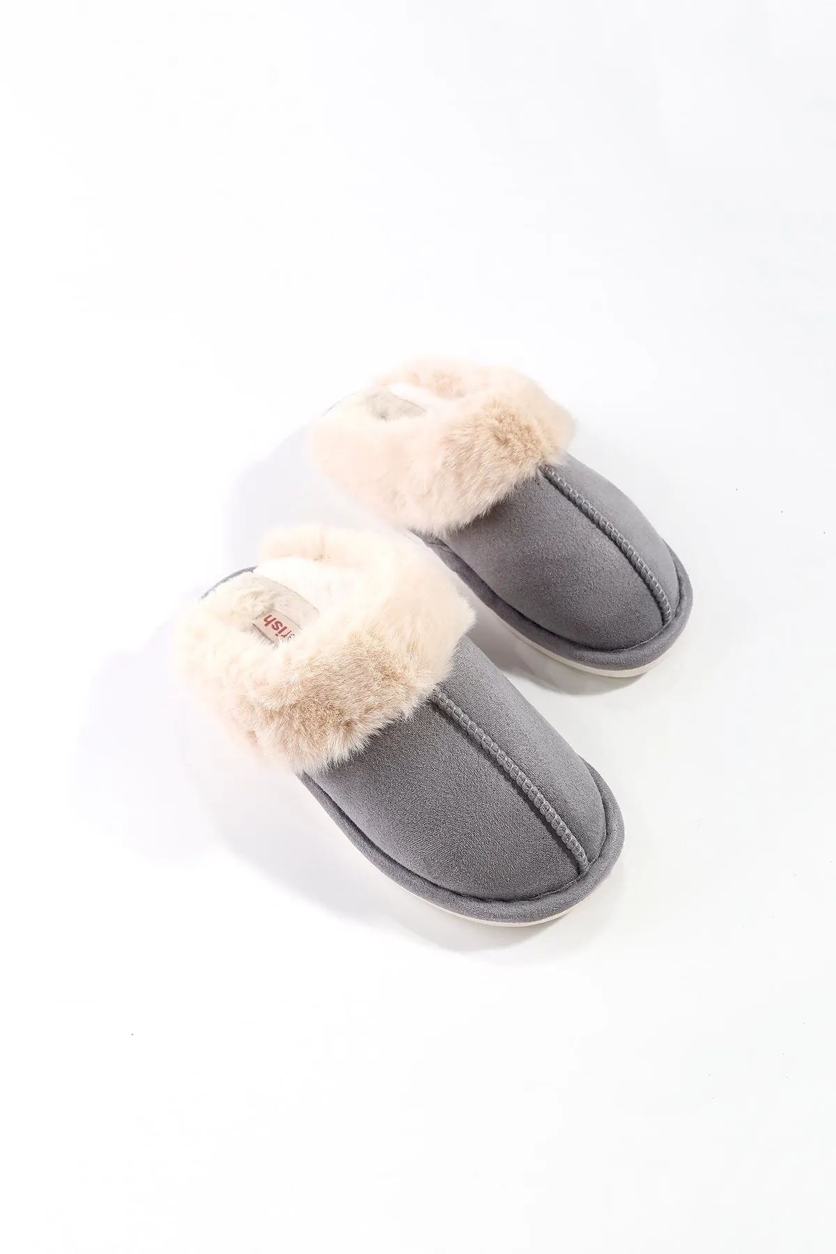 Grey Faux Suede Mule Slipper