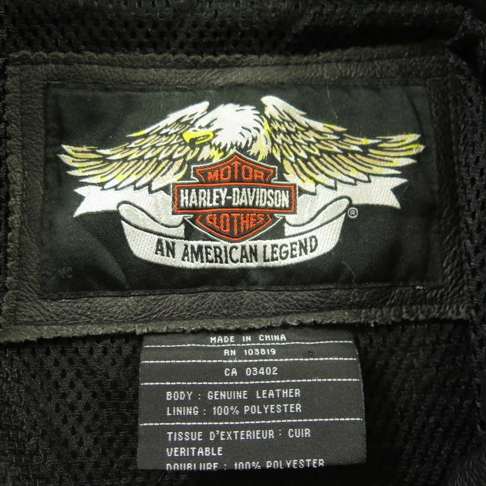 Harley Davidson Motorcycle Leather Jacket Mens L Biker Black Eagle Embroidered