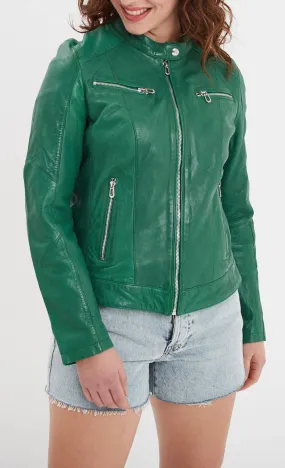 Holly green women's biker style leather jacket \102581\