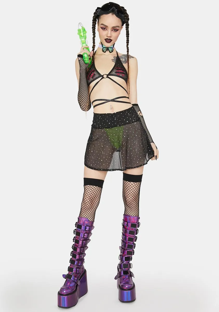 Holographic Dot Circle Skirt-