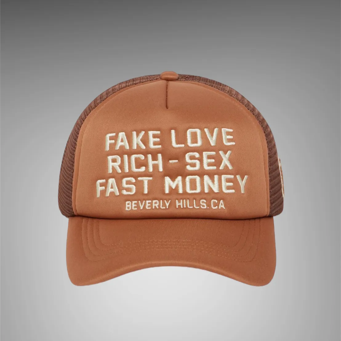 Homme Femme Fake Love Trucker Hat Brown