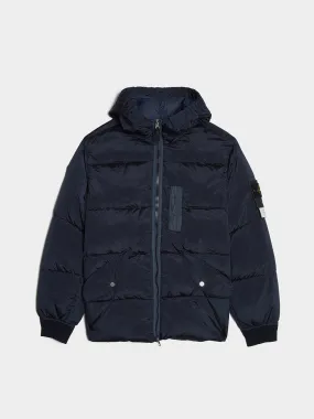 Hooded Down Jacket, Navy Blue