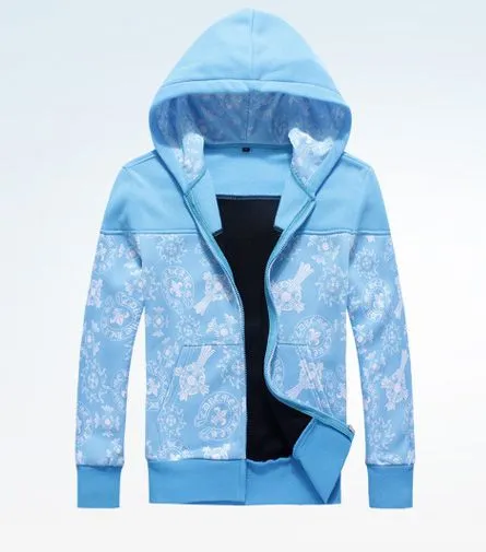 Hooded Winter Zip Thru Hoodie for Men with Baroque Flower Print