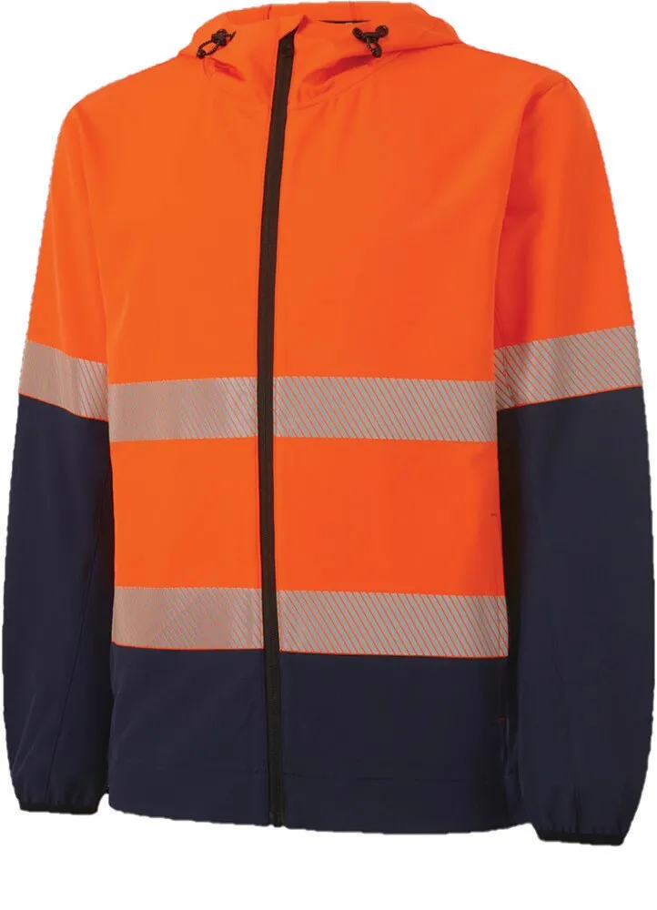 King Gee K55061 Men's High Visibililty Zip Front Jacket - Water Repellant with Reflective Tape - Orange/Navy - 2XS