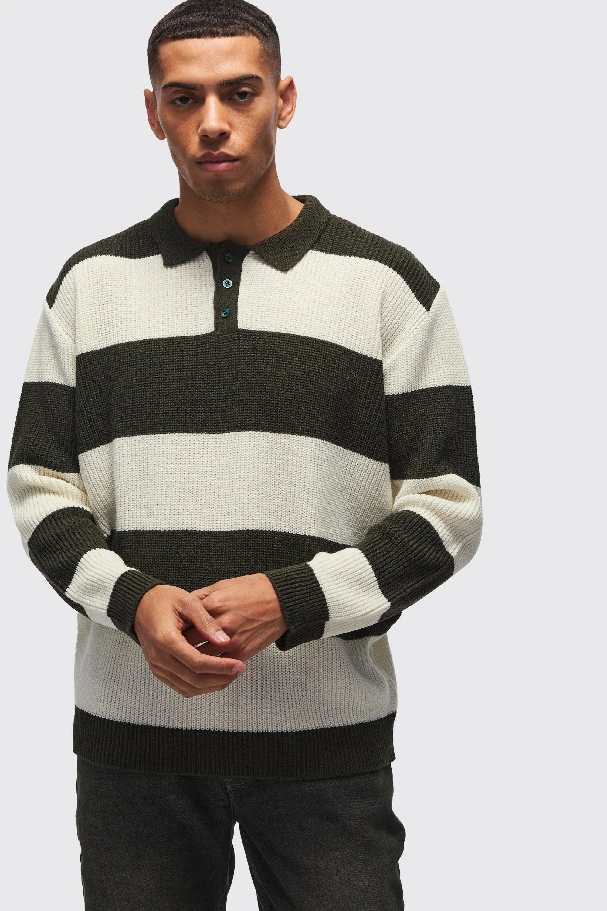 Knitted Stripe Rugby Polo