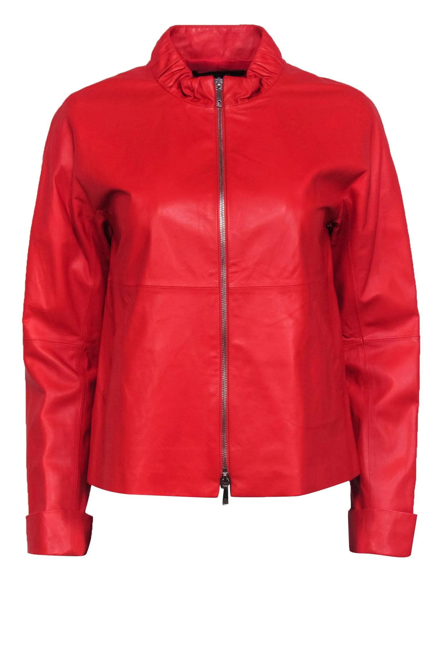 Lafayette 148 - Bright Red Zipper Front Leather Jacket Sz 0