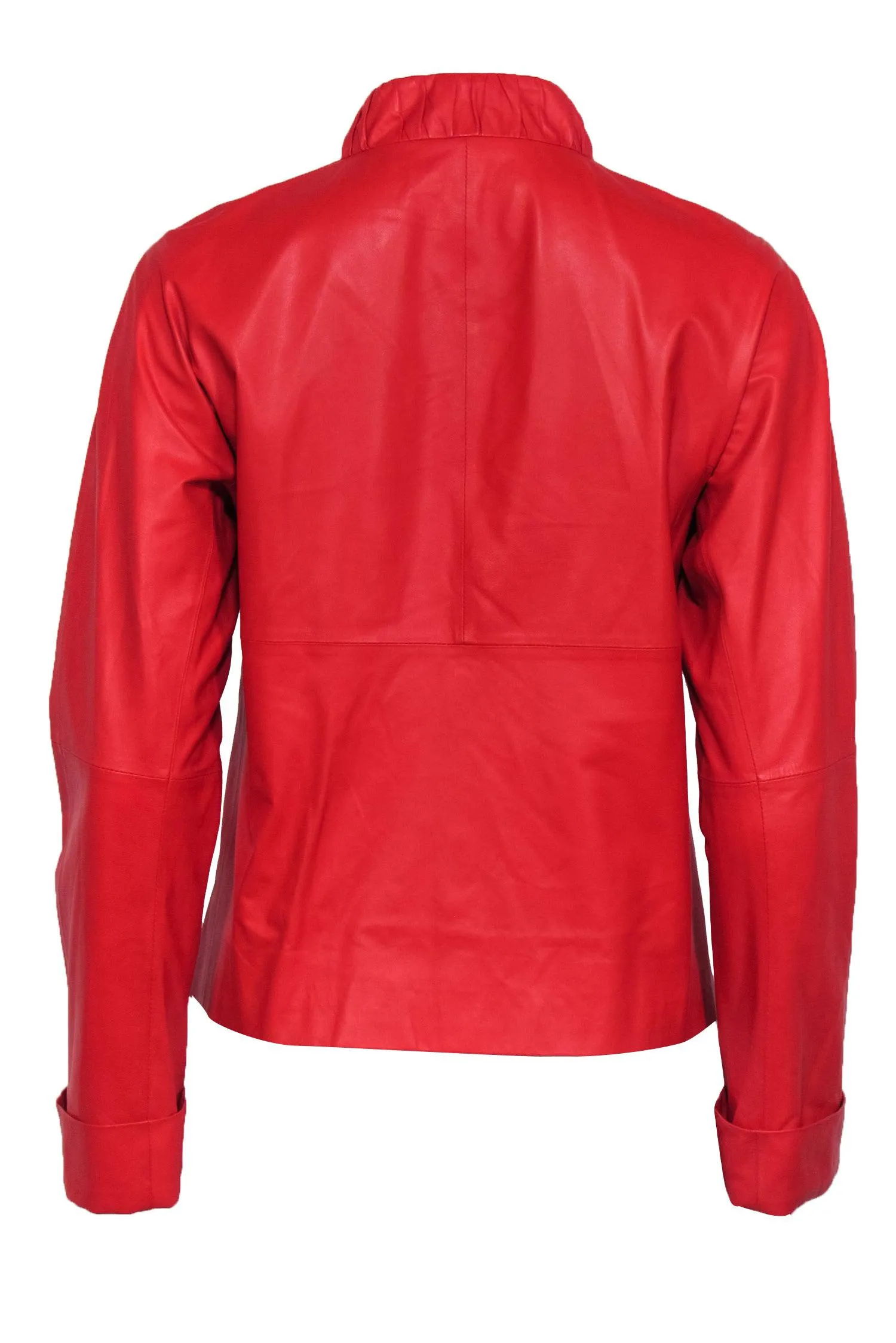 Lafayette 148 - Bright Red Zipper Front Leather Jacket Sz 0