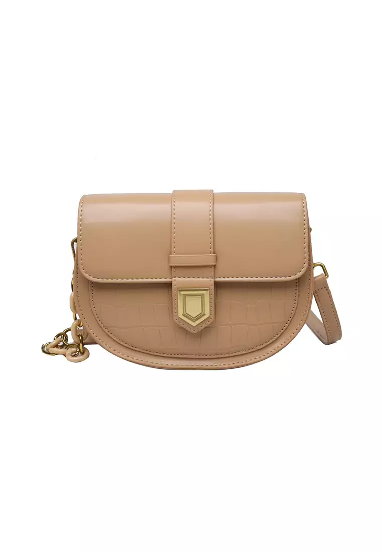 Lara Women's Elegant Leather Flap Zipper Shoulder Bag - Khaki