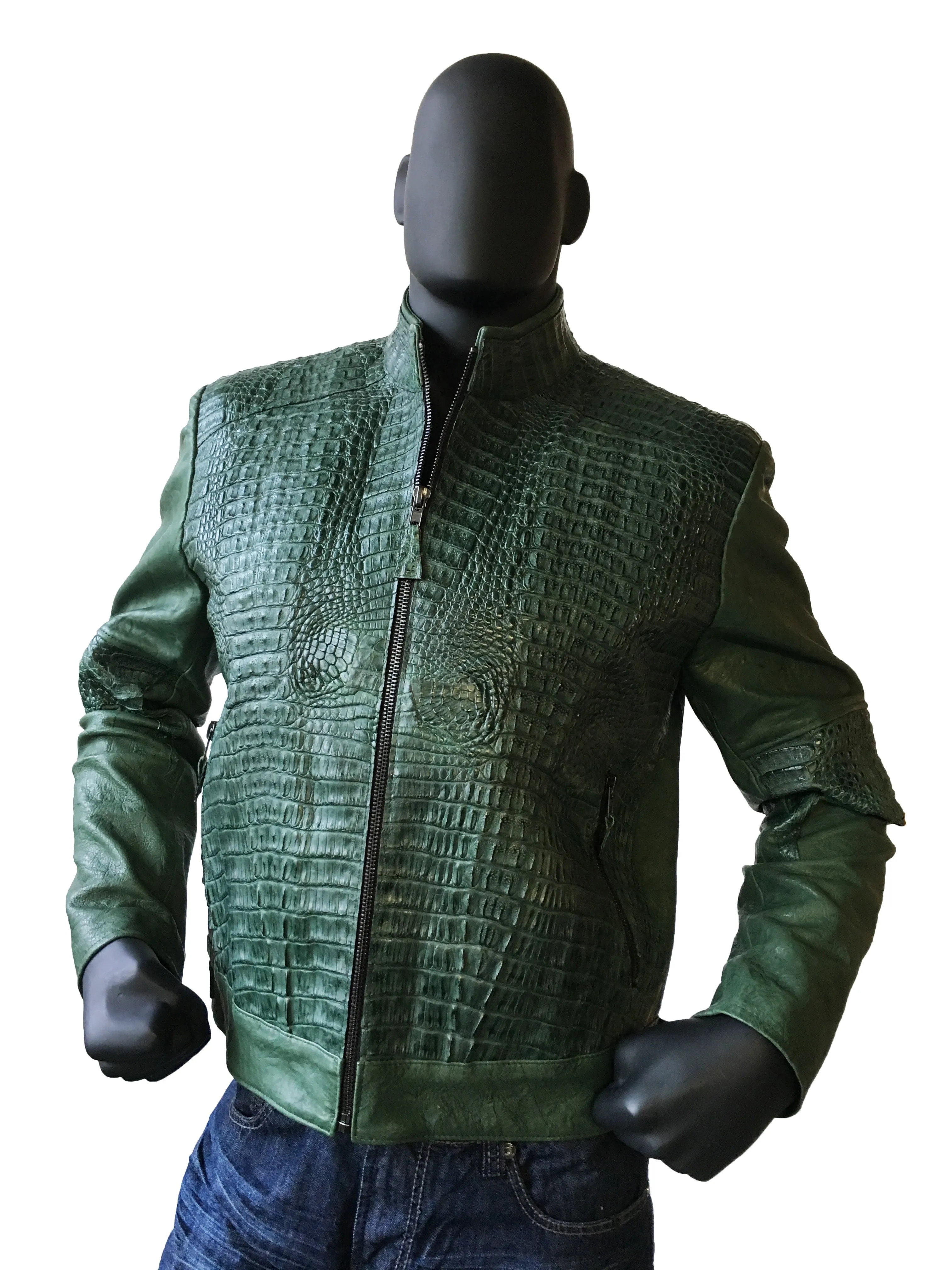 Leather Jacket Alligator Front and Sleeves trimming Style #7500