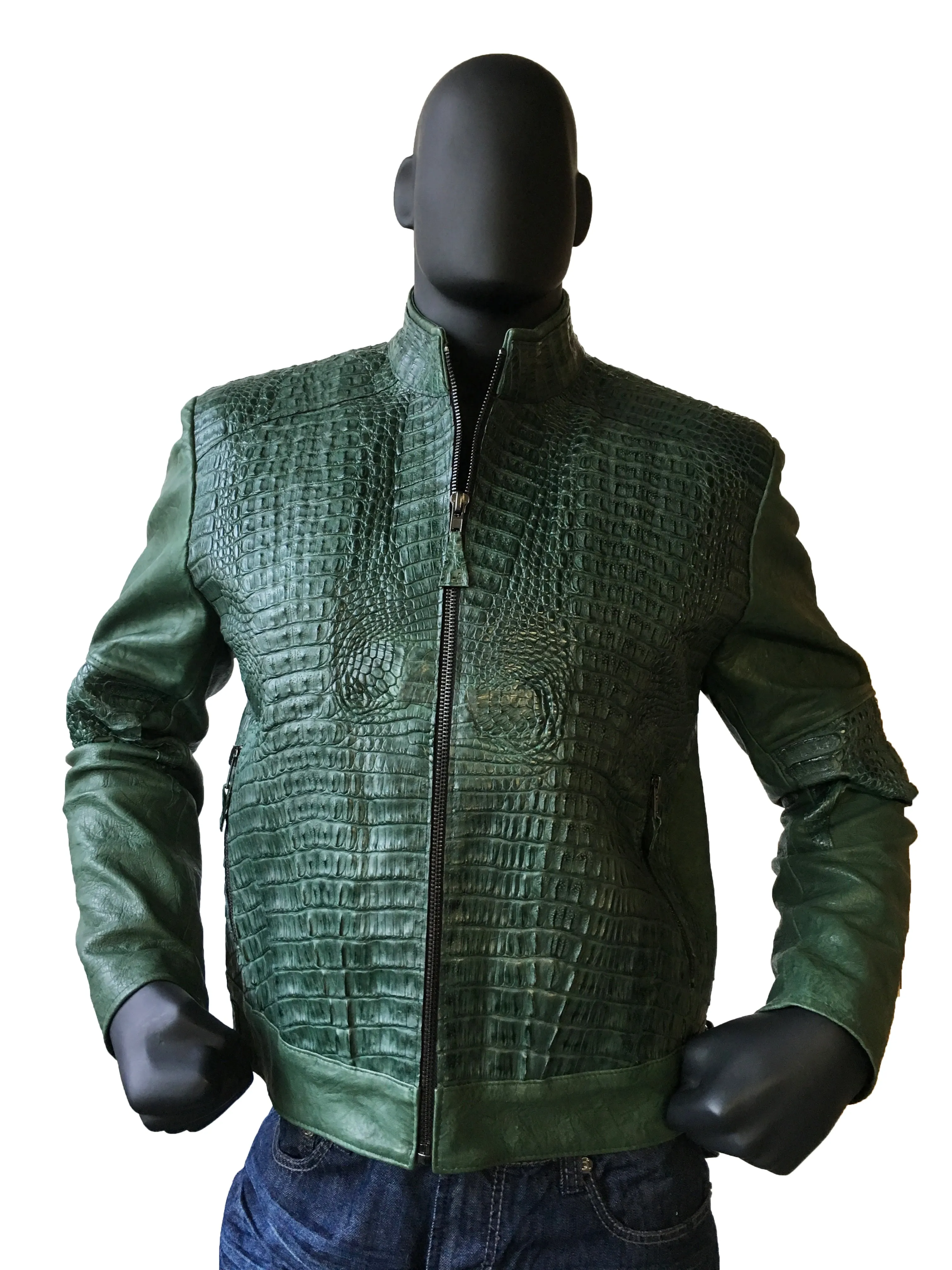 Leather Jacket Alligator Front and Sleeves trimming Style #7500