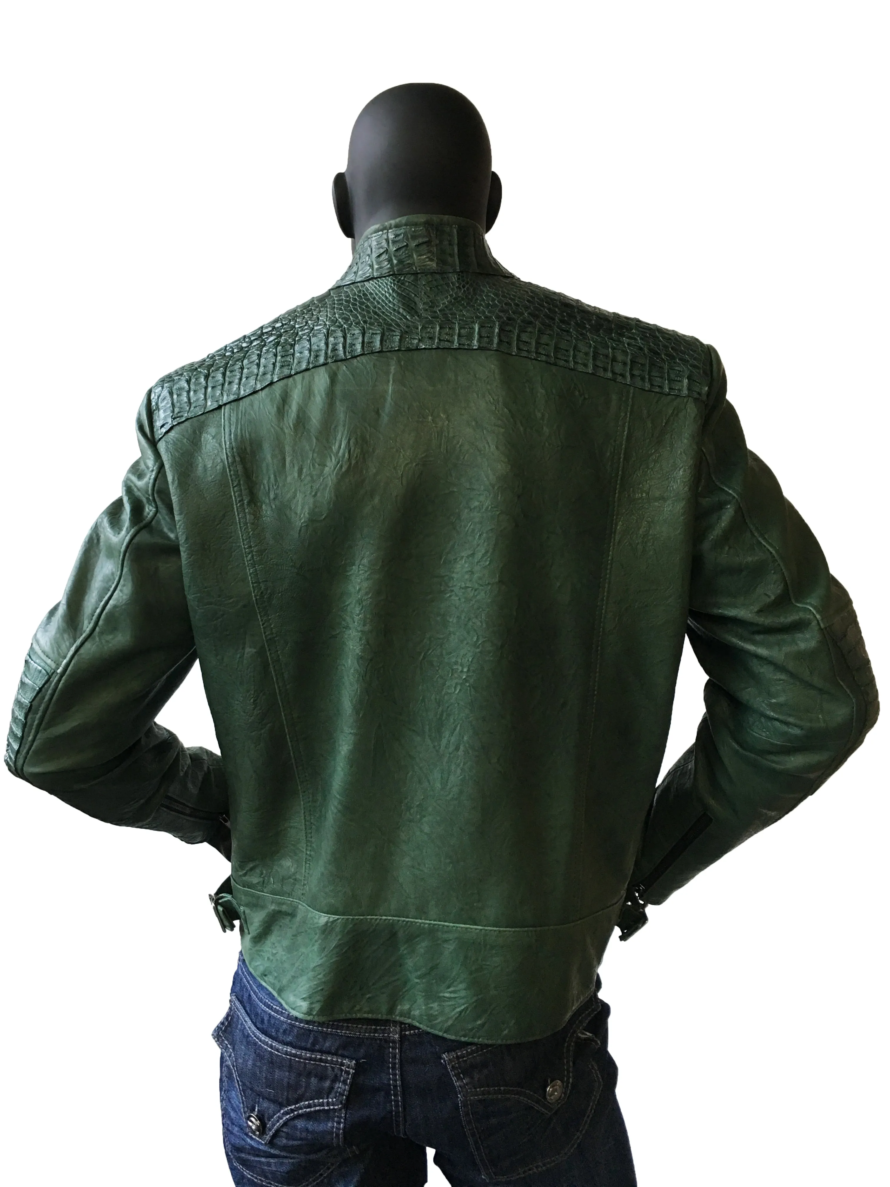 Leather Jacket Alligator Front and Sleeves trimming Style #7500