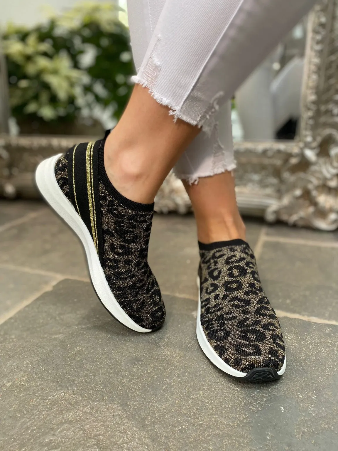 Leopard Lurex Sock Trainers