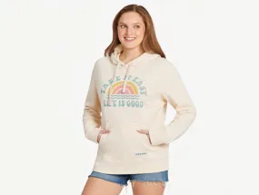 Life is Good Women's Simply True Fleece Hoodie - Take It Easy Rainbow Waves