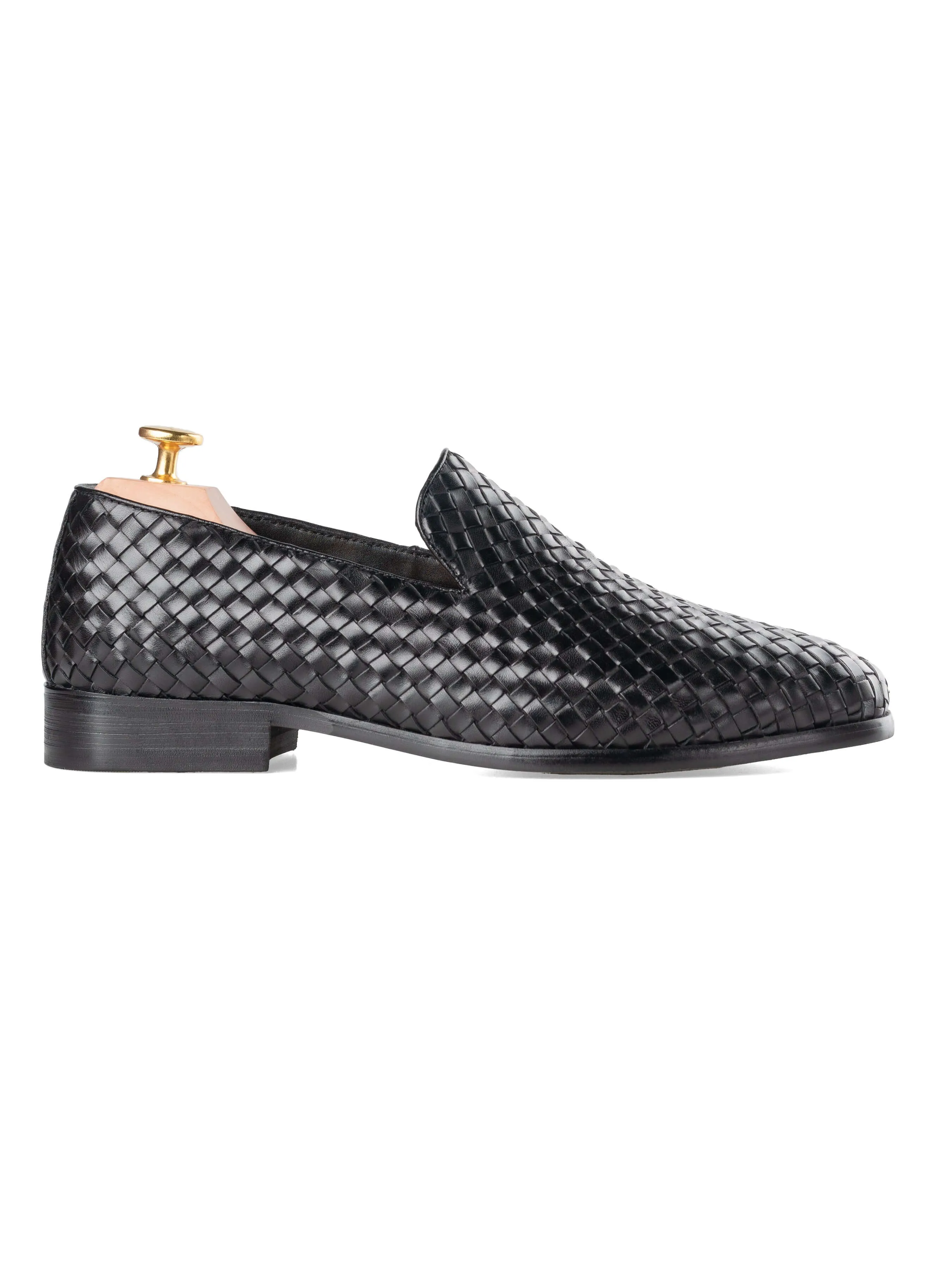 Loafer Slipper - Black Weave Leather