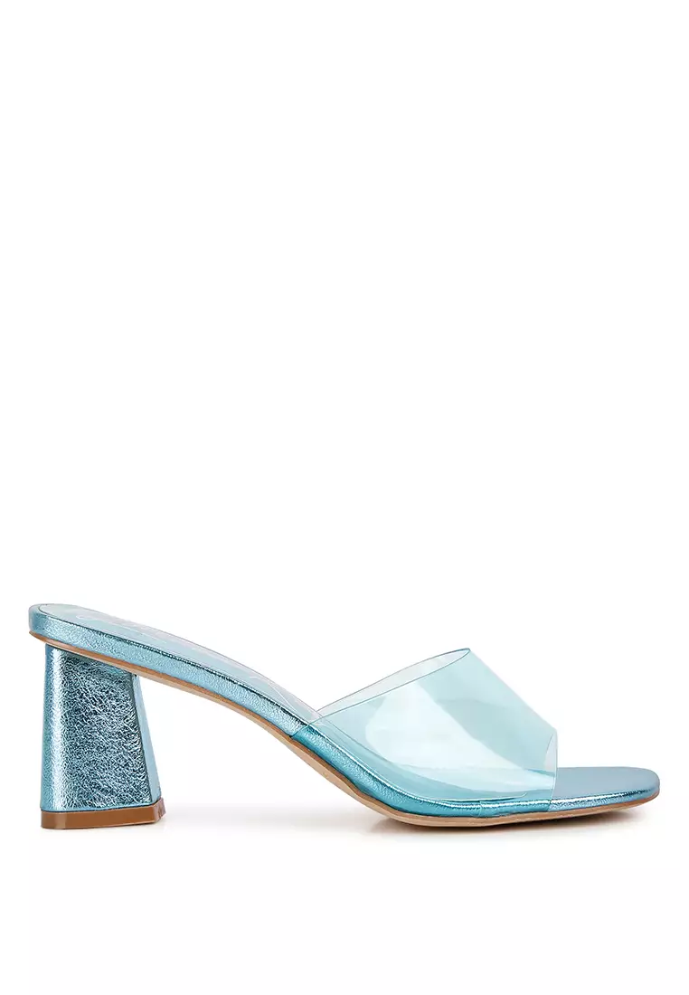 London Rag Blue Clear Straps Block Heeled Sandals