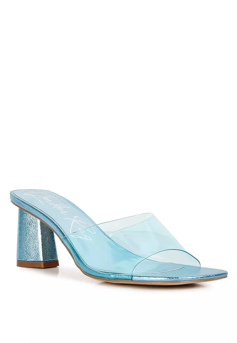 London Rag Blue Clear Straps Block Heeled Sandals