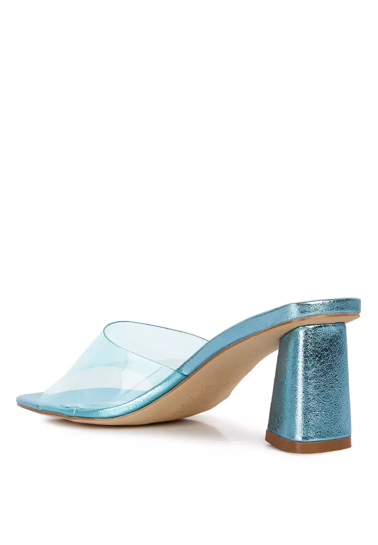 London Rag Blue Clear Straps Block Heeled Sandals