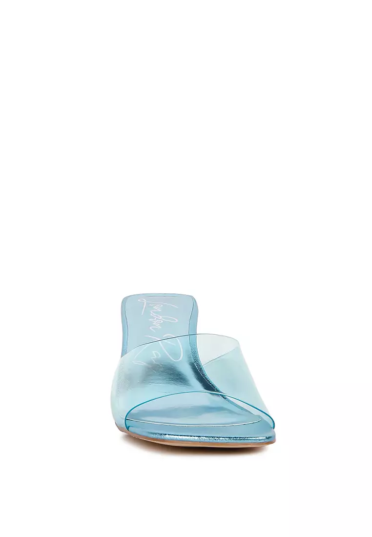 London Rag Blue Clear Straps Block Heeled Sandals