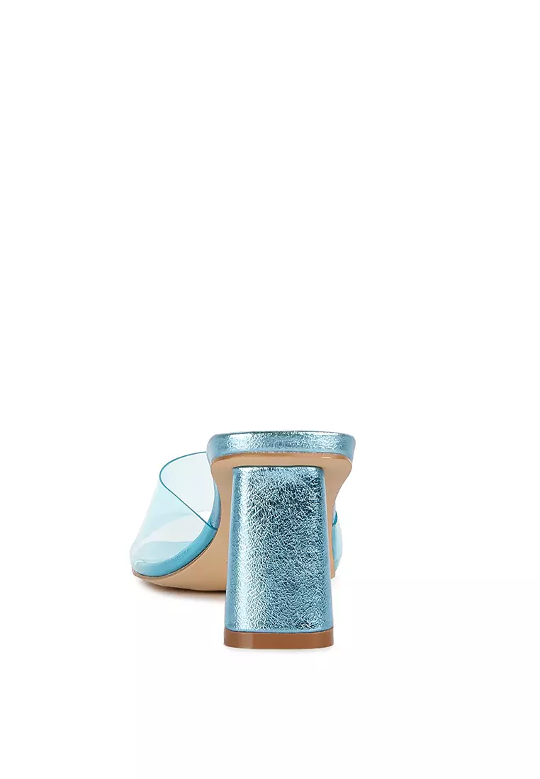 London Rag Blue Clear Straps Block Heeled Sandals