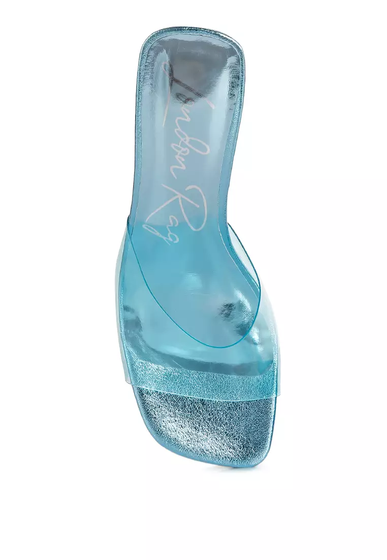 London Rag Blue Clear Straps Block Heeled Sandals