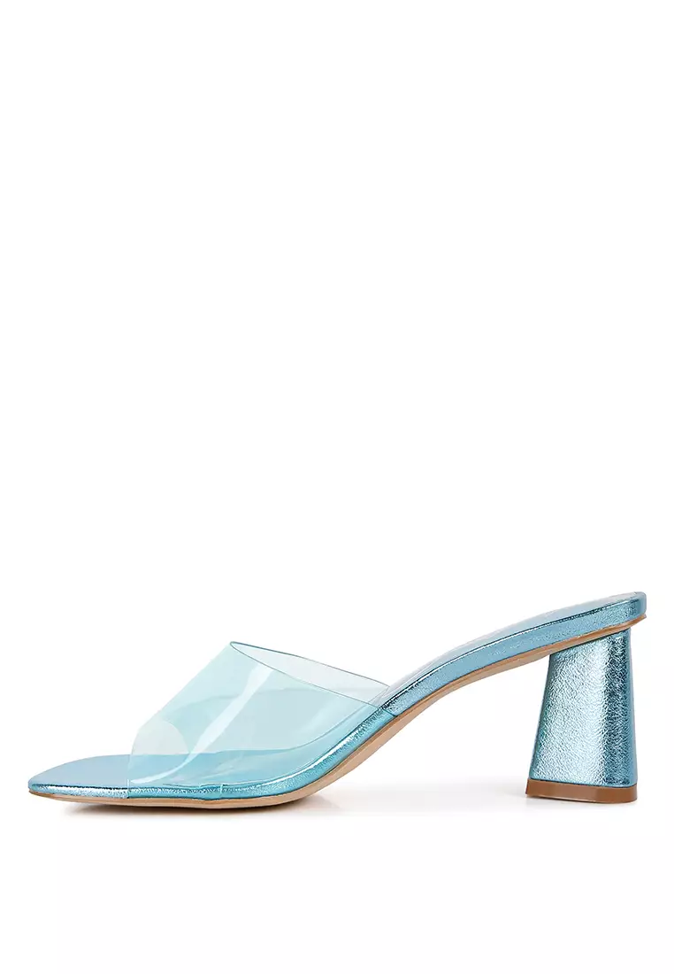 London Rag Blue Clear Straps Block Heeled Sandals