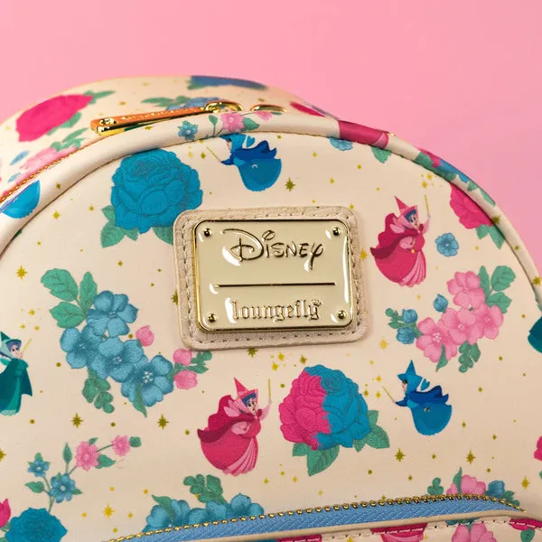 Loungefly x Disney Sleeping Beauty Floral Three Good Fairies Mini Backpack