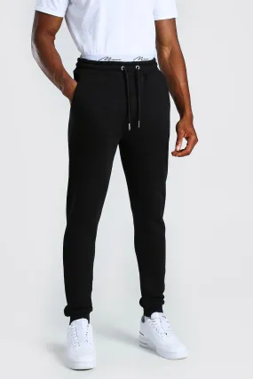 Man Signature Embroidered Waist Skinny Fit Joggers | boohooMAN UK