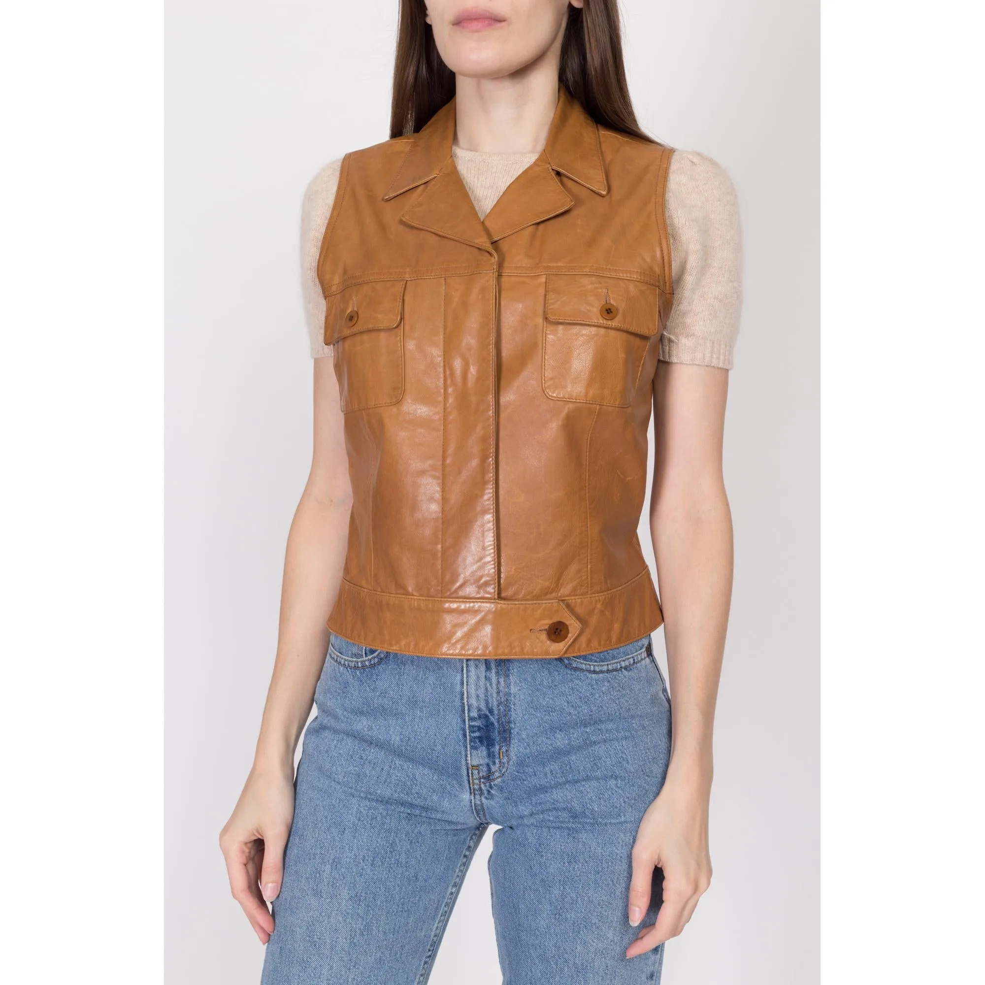 Medium 90s Ralph Lauren Sport Caramel Brown Leather Vest