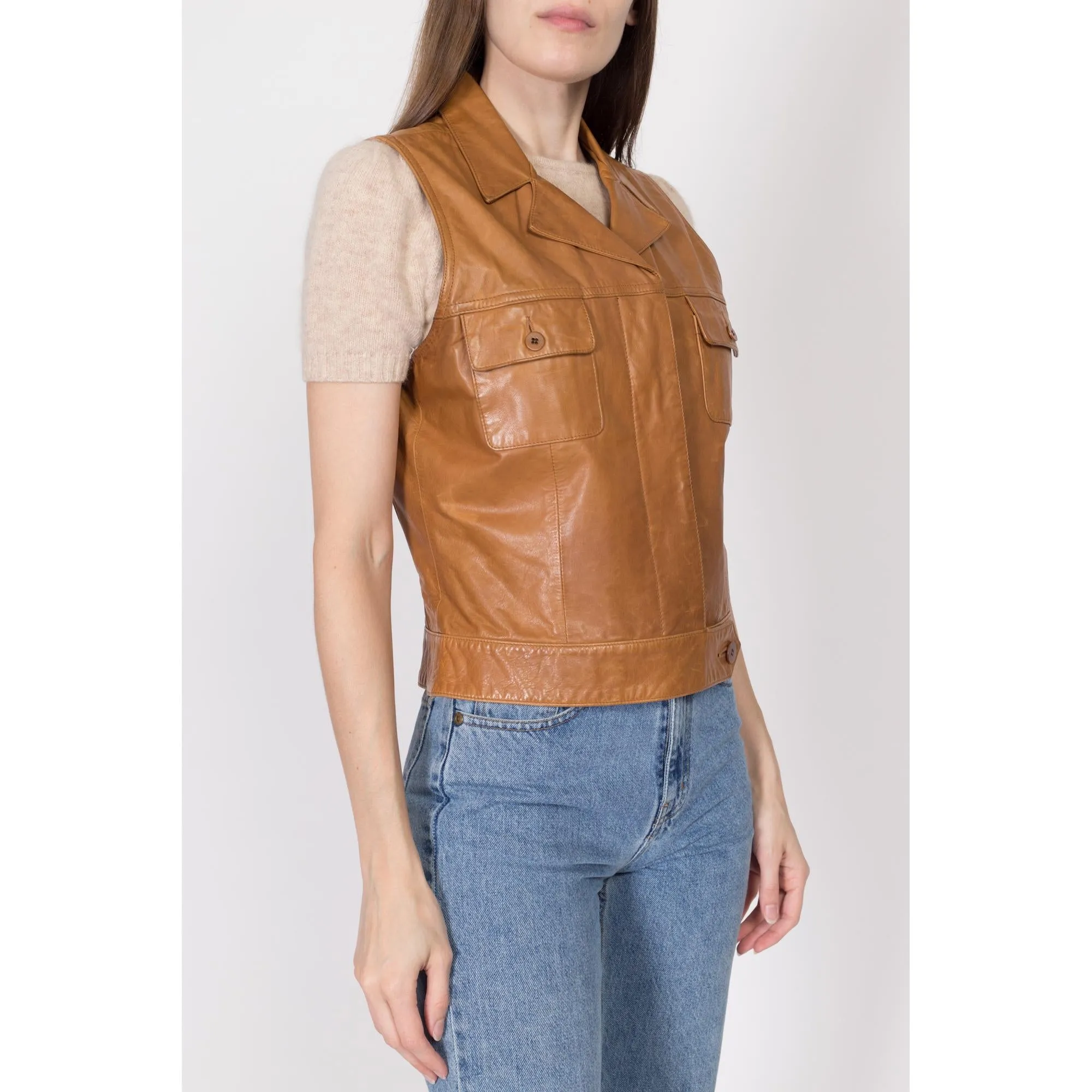 Medium 90s Ralph Lauren Sport Caramel Brown Leather Vest