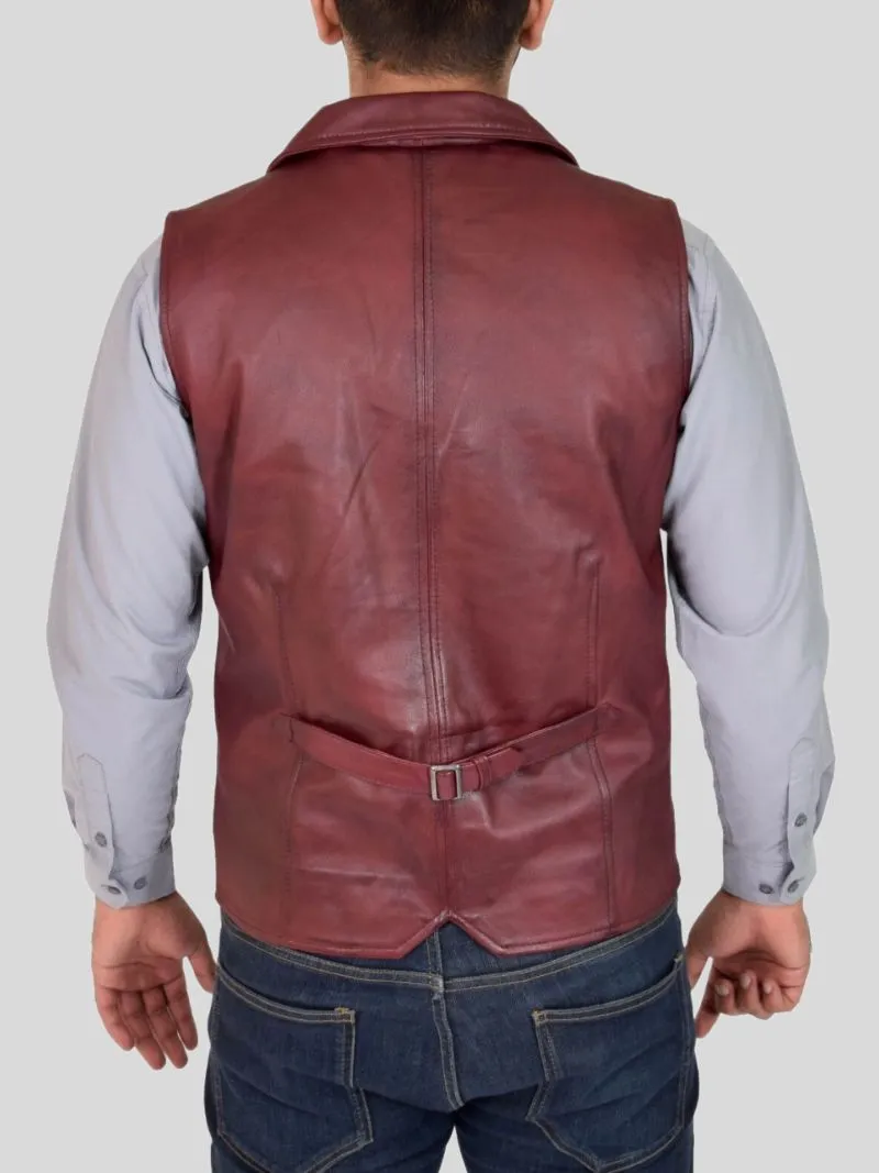 Men's Burgundy Leather Vest: Clive – Leather Jackets NZ