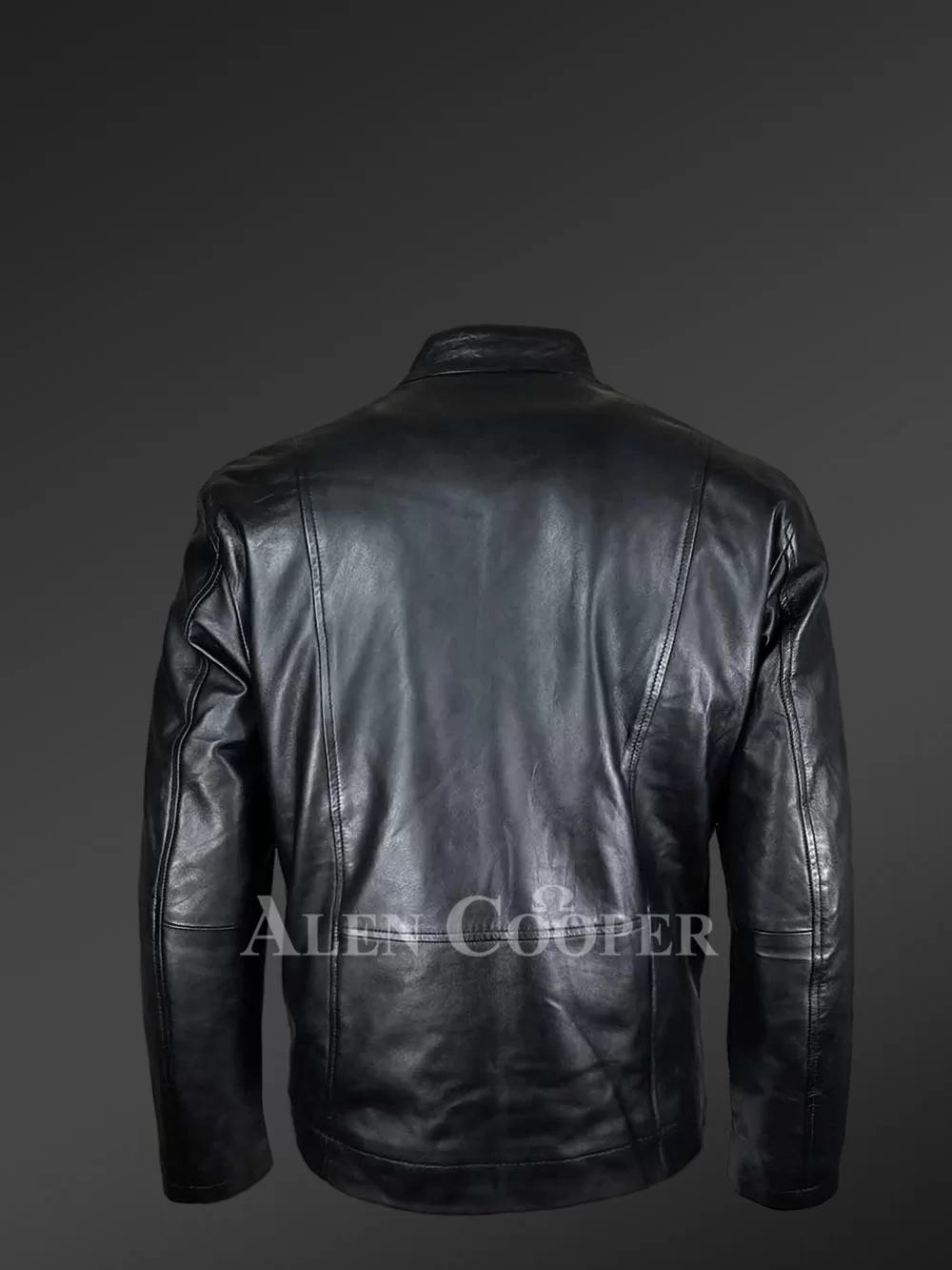 Men's Regular Biker Jacket With Mandarin Collar in Black