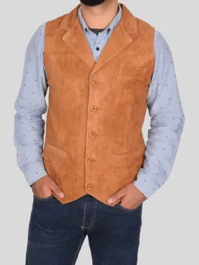 Men's Tan Suede Leather Vest: Wellington – Leather Jackets NZ