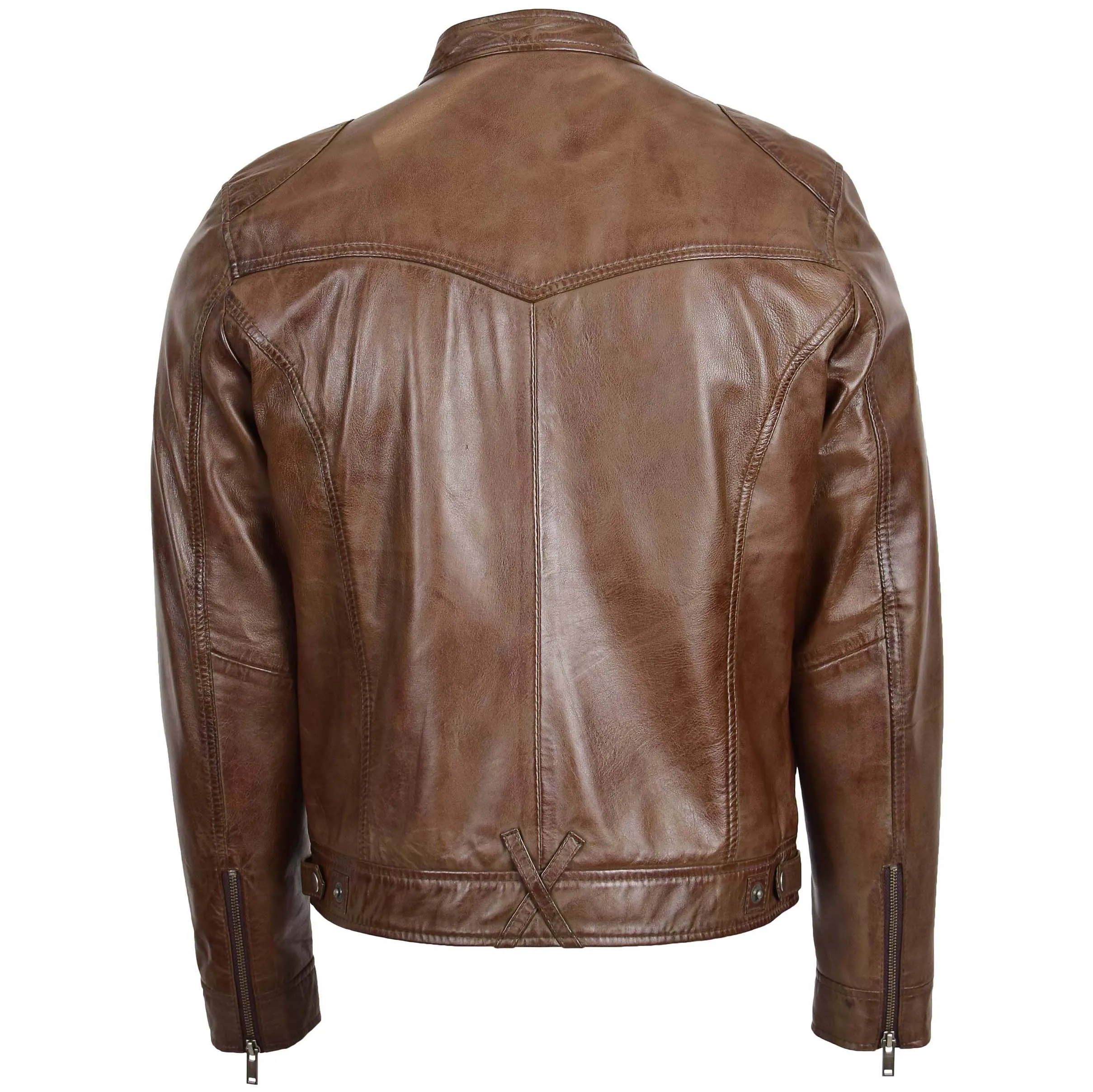 Mens Biker Soft Casual Leather Jacket Milton Brown