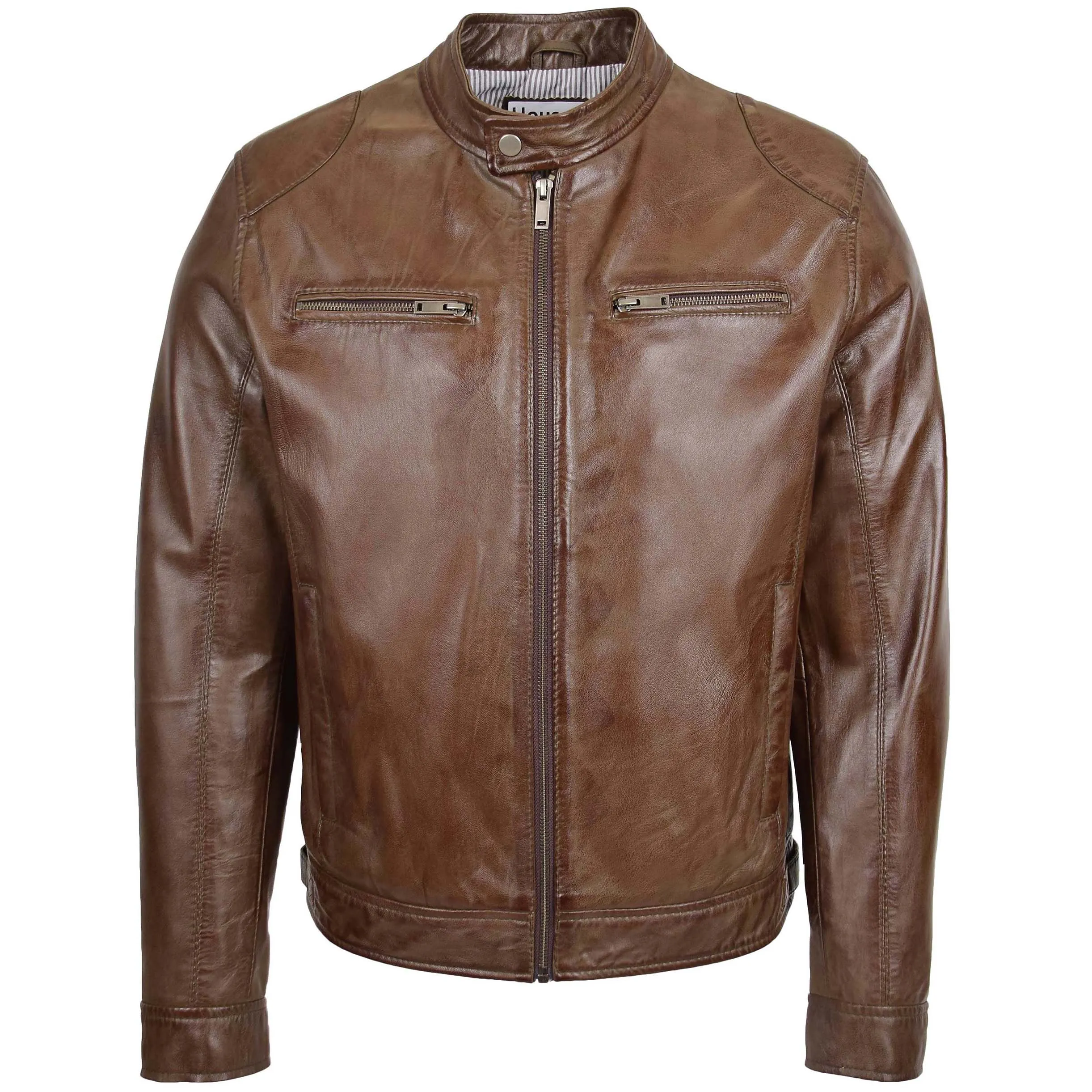 Mens Biker Soft Casual Leather Jacket Milton Brown