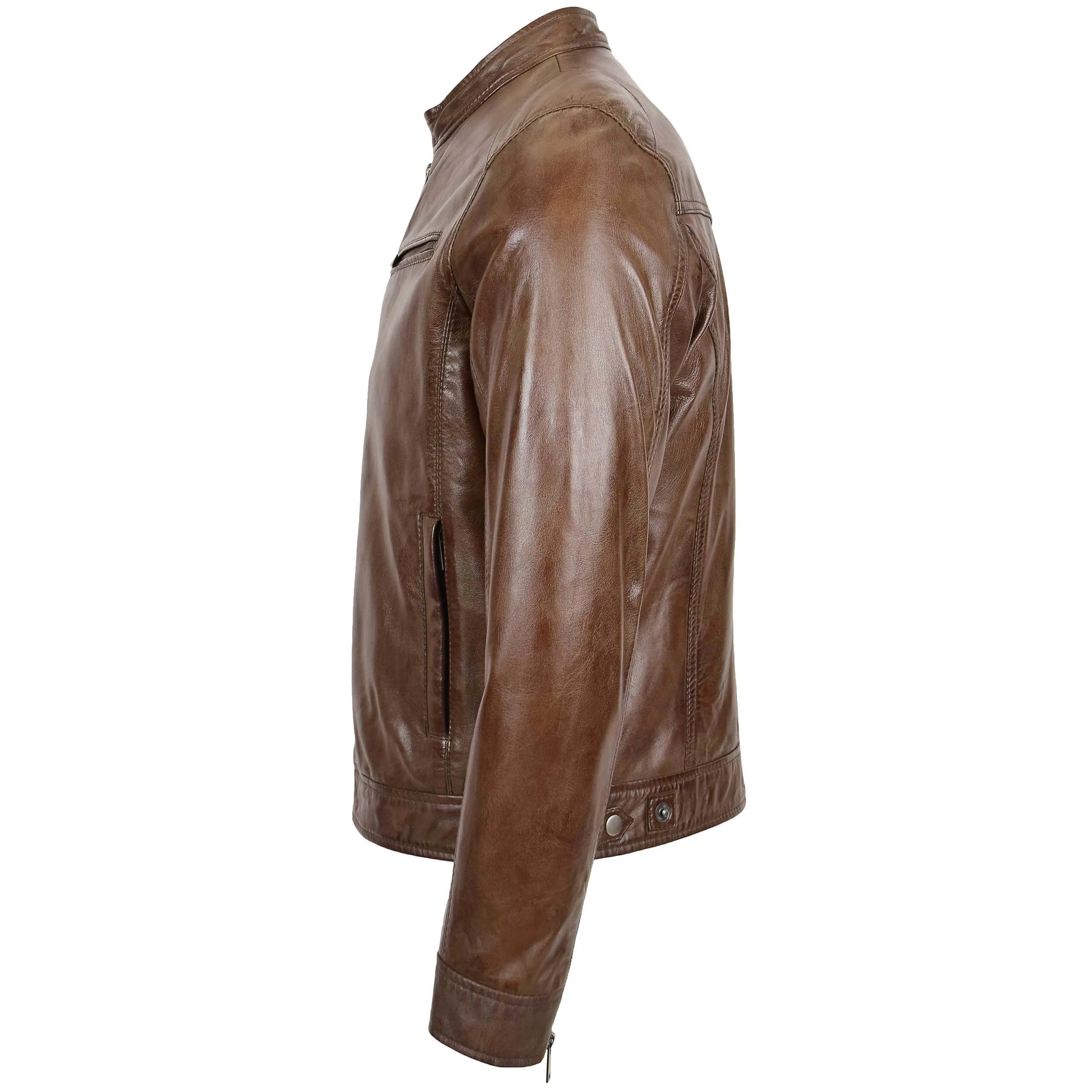 Mens Biker Soft Casual Leather Jacket Milton Brown