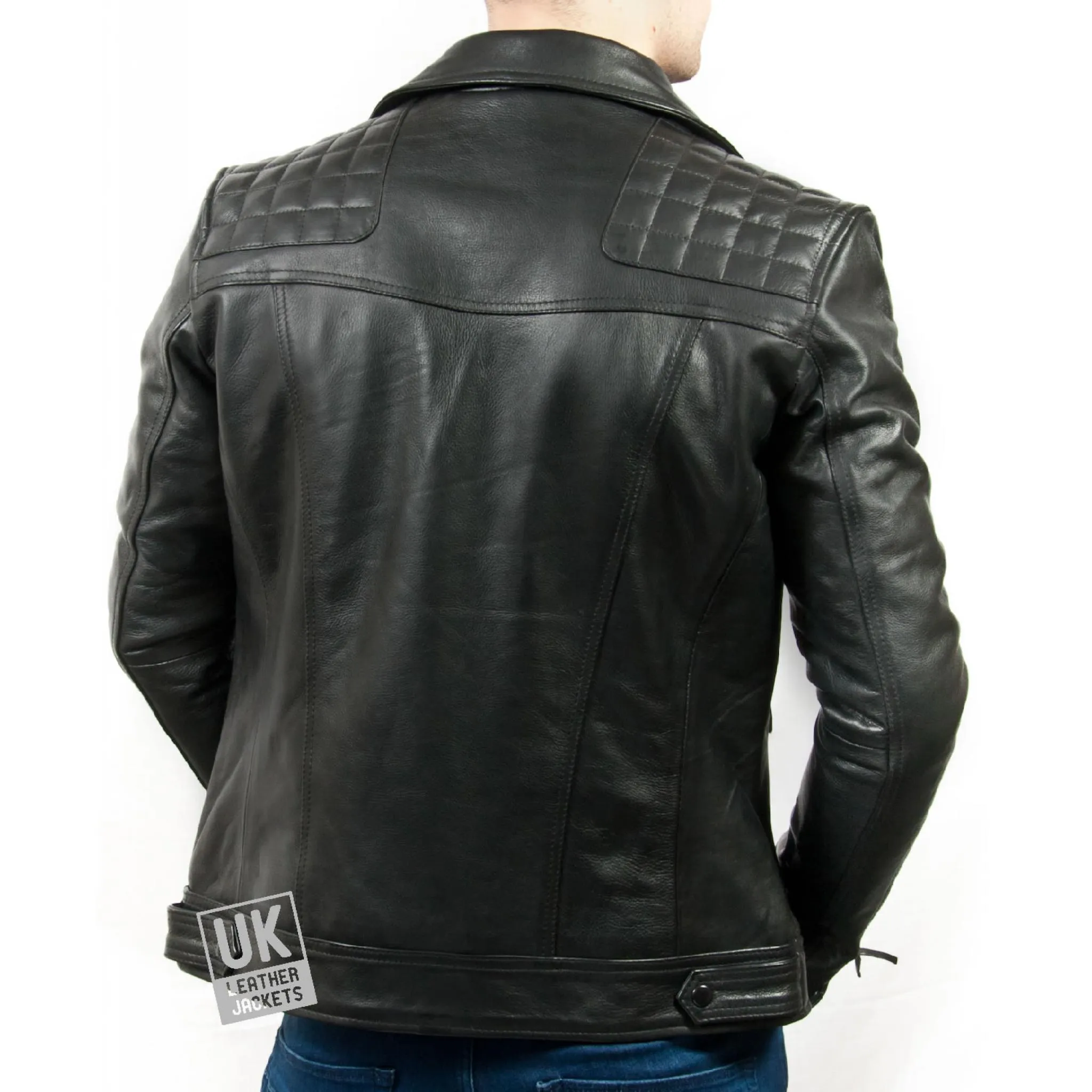 Mens Black Leather Biker Jacket - Maze - Superior Cow Hide | Free UK Delivery