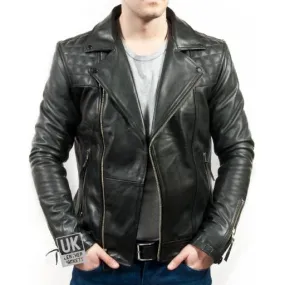 Mens Black Leather Biker Jacket - Maze - Superior Cow Hide | Free UK Delivery