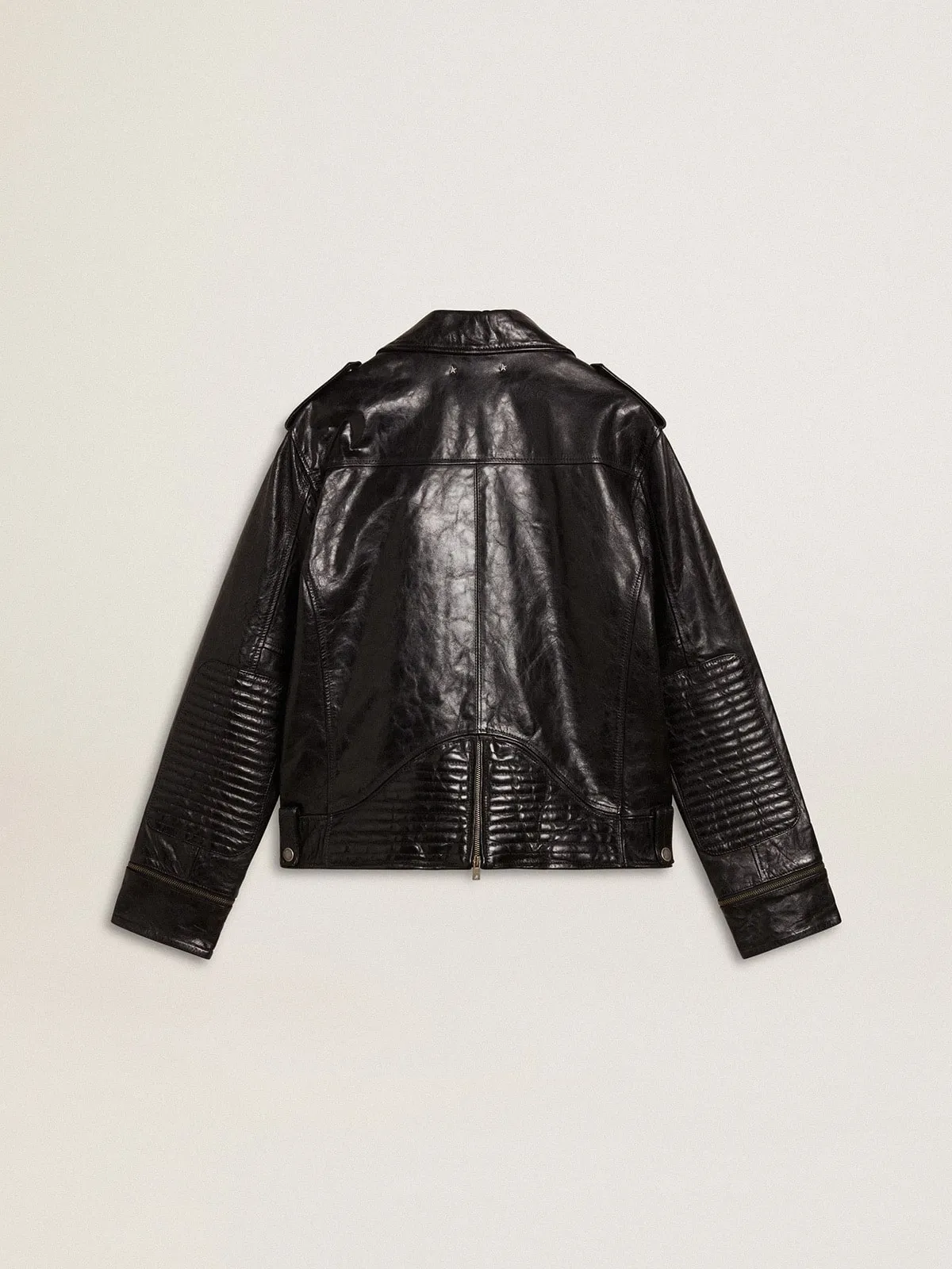 Men’s black leather biker jacket with glossy effect