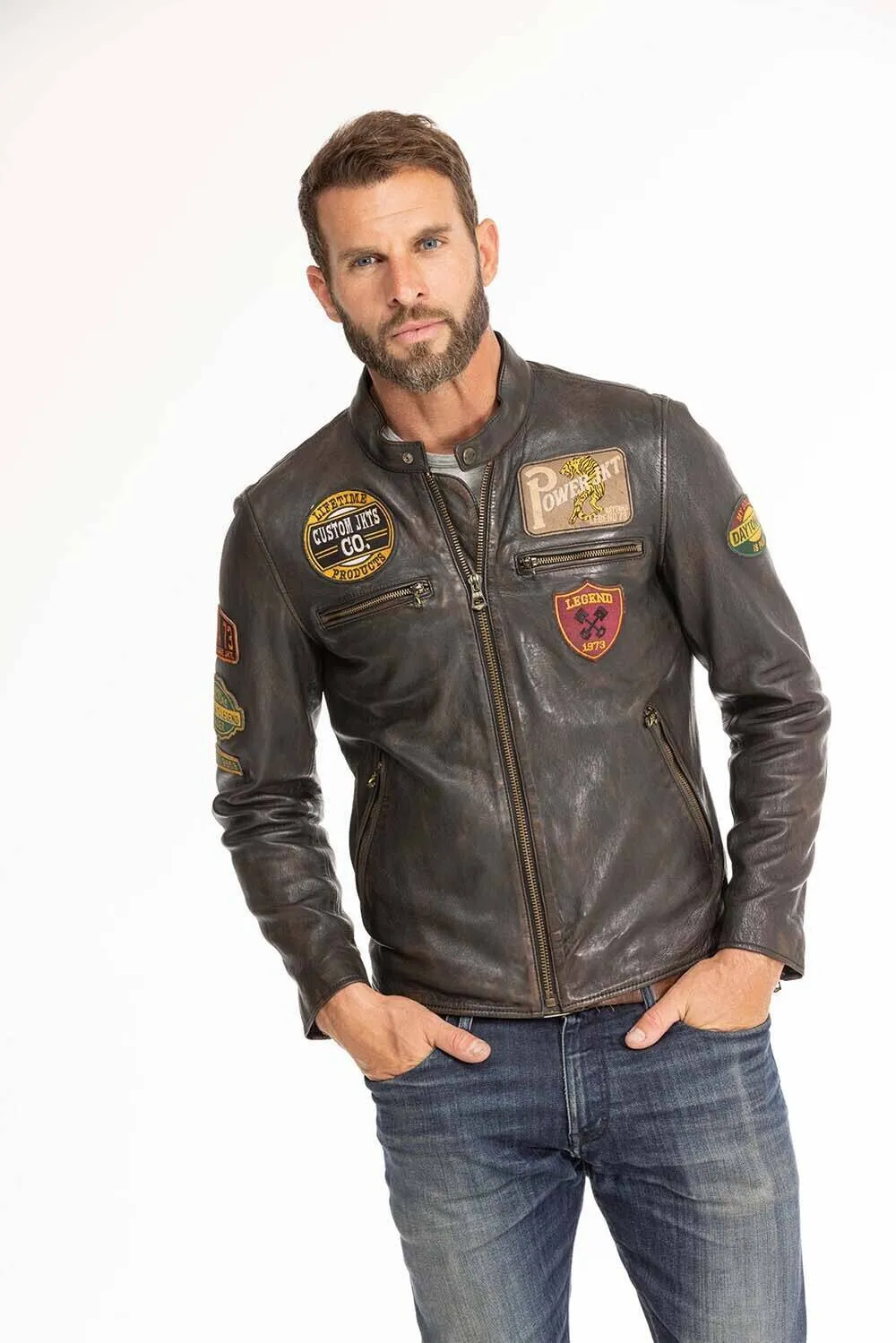 Men's black leather jacket daytona martinez biker style