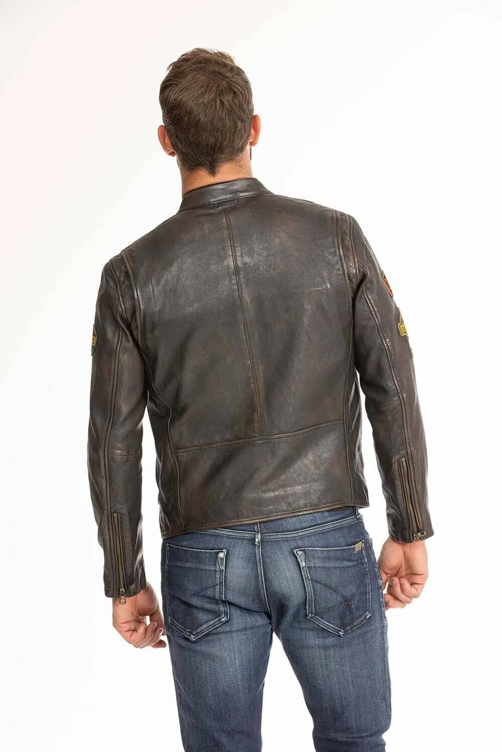 Men's black leather jacket daytona martinez biker style