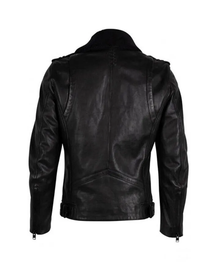 Men's black leather jacket lotis biker style