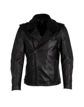 Men's black leather jacket lotis biker style