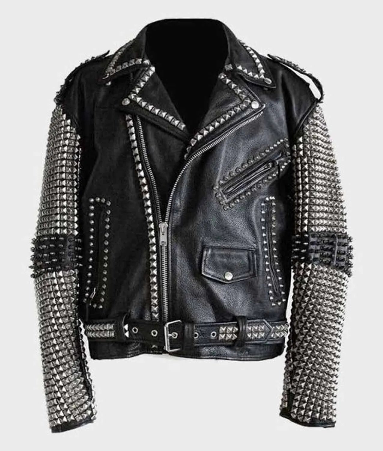 Mens Black Studded Leather Jacket | Black Outfit Available On Store