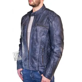 Mens Blue Leather Biker Jacket - Phoenix | Free UK Delivery