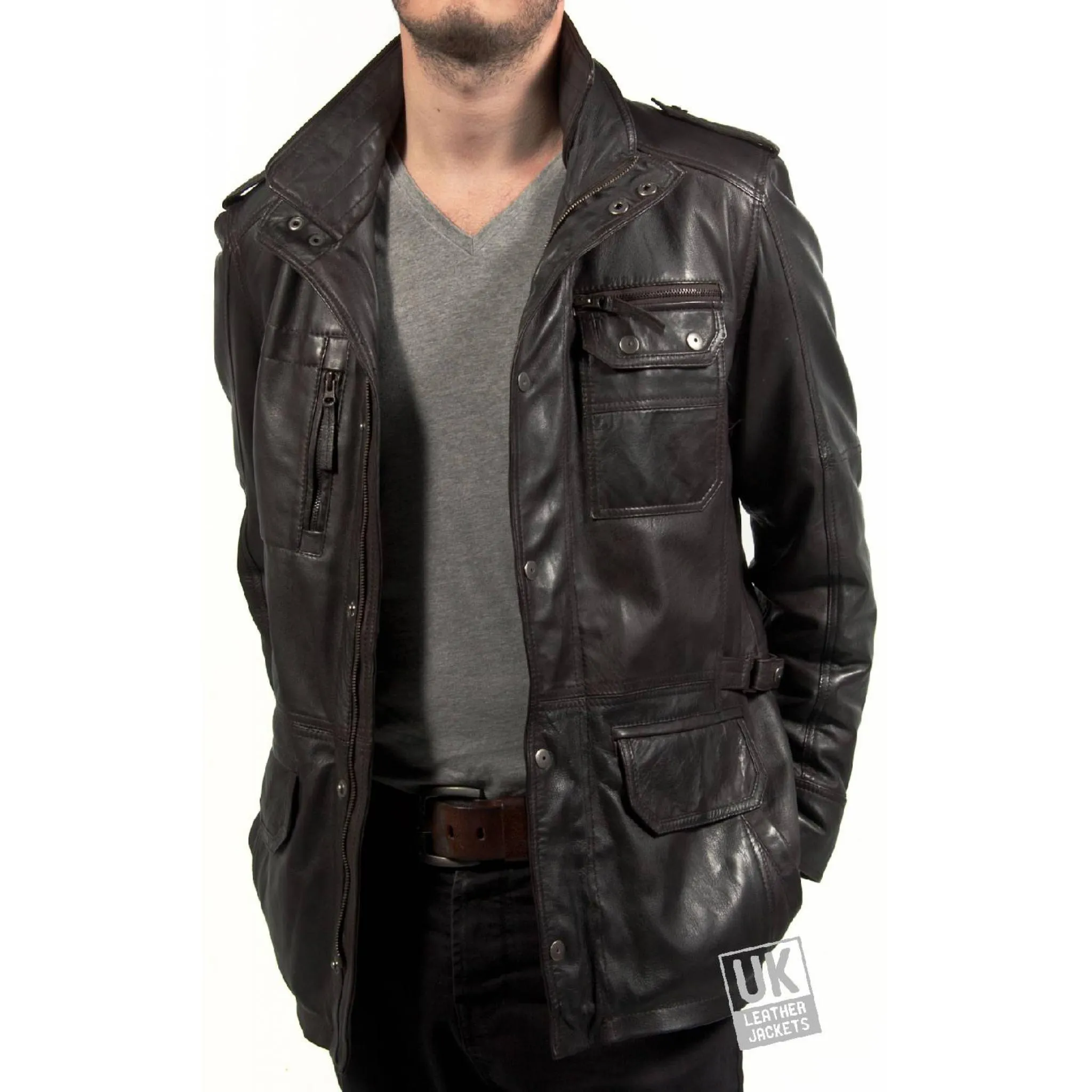 Mens Brown Cow Hide Leather Jacket - Keswick - Plus Size | Free UK Delivery