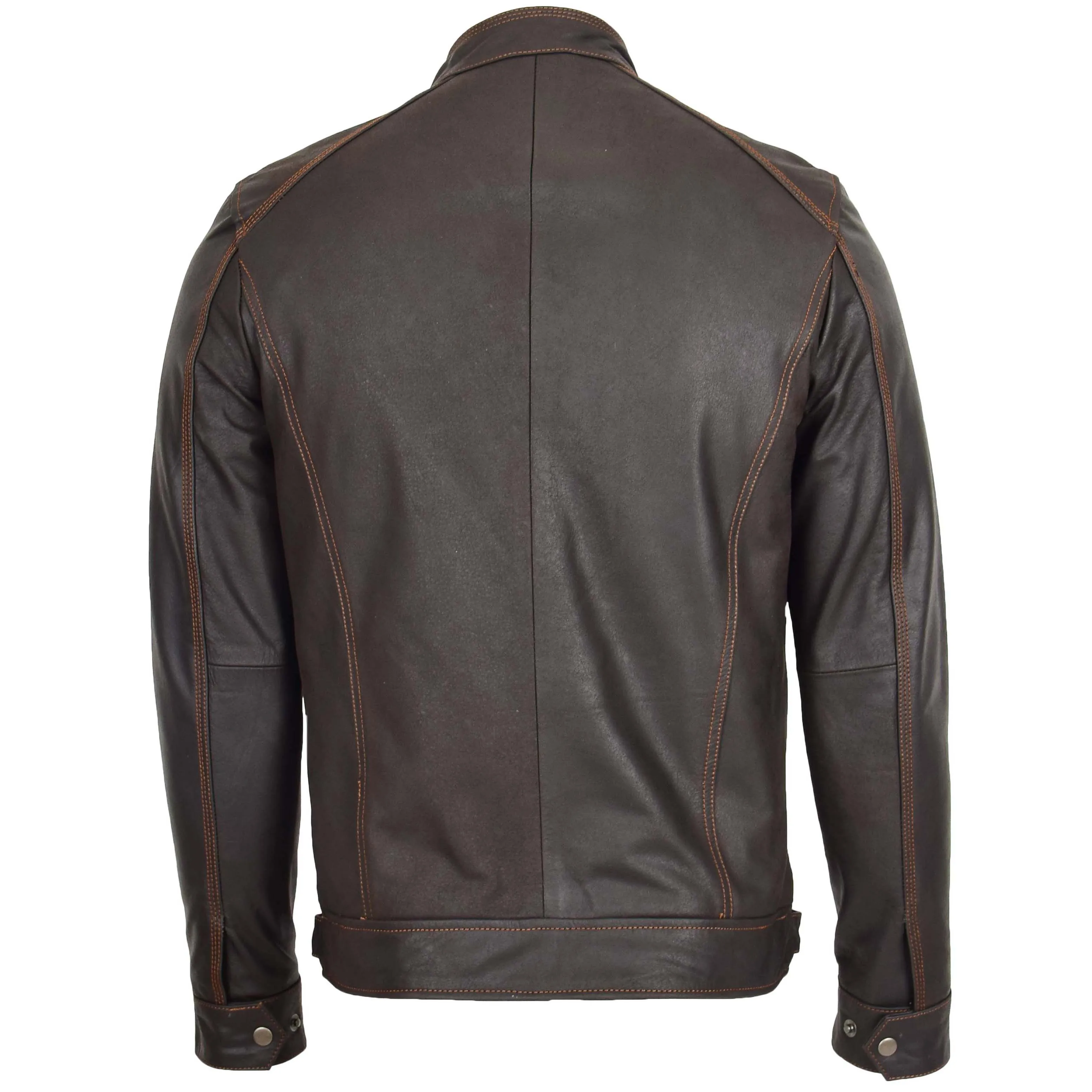 Mens Classic Leather Biker Style Zip Jacket Ethan Brown