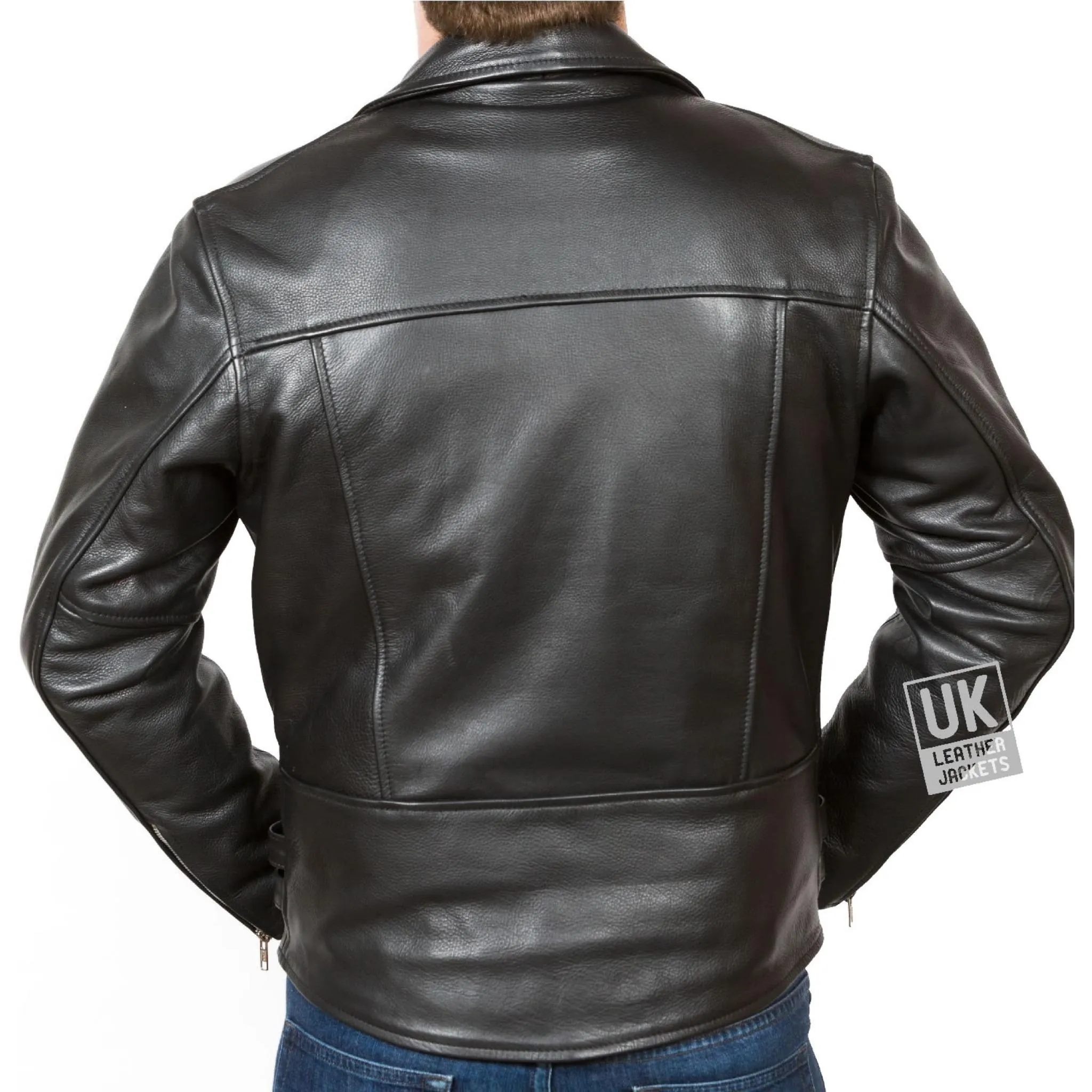 Mens Cross Zip Biker Jacket - Superior Black Cow Hide - Ramones | UK LJ